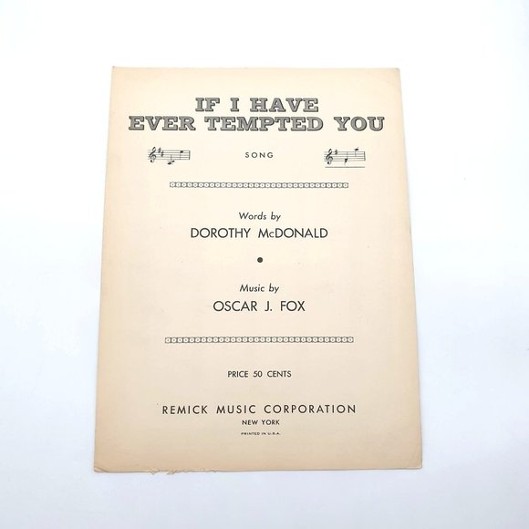 Vintage Sheet Music 1939 If I Have Ever Tempted You Piano, Vocal McDonald Fox - Picture 1 of 4
